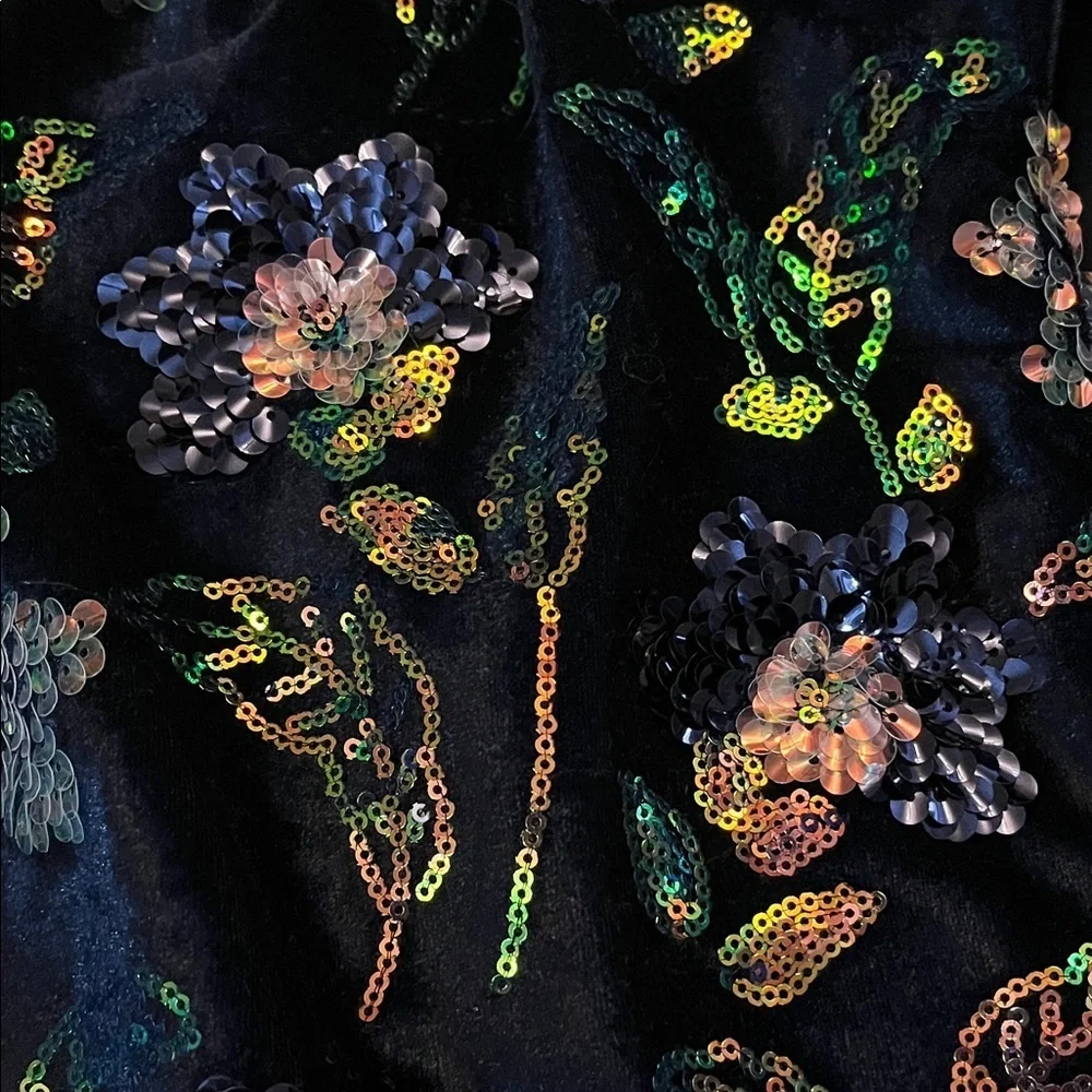 The Rose Collectives Navy Velvet Floral Sequins Unique Lightweight Collar Cape